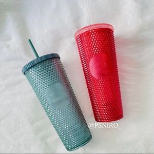 Starbucks Holly Green and Red Studded Tumblers
